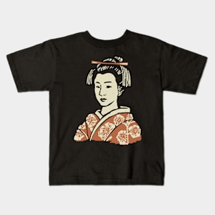 Japanese Geisha Linocut Print Kids T-Shirt